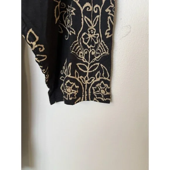 Lucky Brand Women’s 1X Black Beige Floral Boho Peasant Tunic Top Blouse - Picture 7 of 12